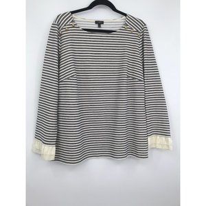 Talbots Gold Metallic Black Striped Ribbed Boatneck Top Ruffle Sleeve 1X